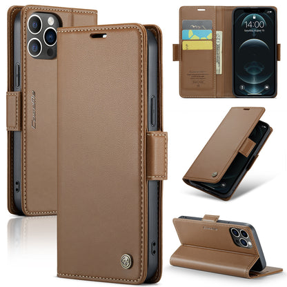 iPhone 12 Pro Max Leather Wallet Case - RFID Blocking, Stand Function, Card Slots
