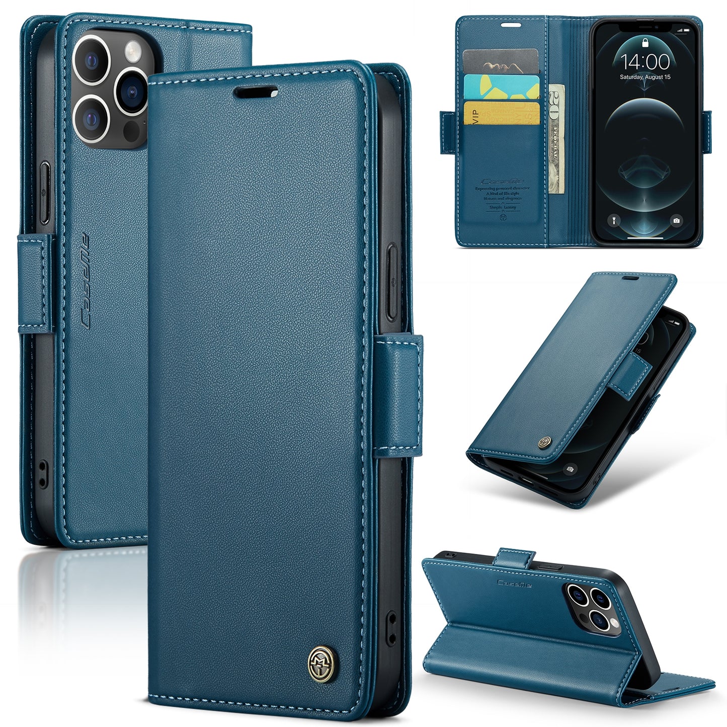 iPhone 12 Pro Max Leather Wallet Case - RFID Blocking, Stand Function, Card Slots