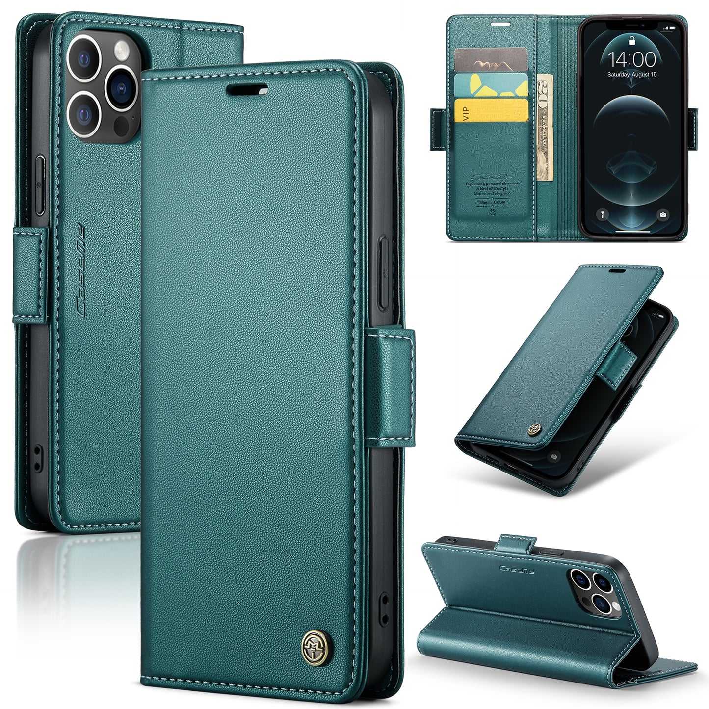 iPhone 12 Pro Max Leather Wallet Case - RFID Blocking, Stand Function, Card Slots