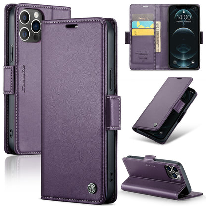 iPhone 12 Pro Max Leather Wallet Case - RFID Blocking, Stand Function, Card Slots