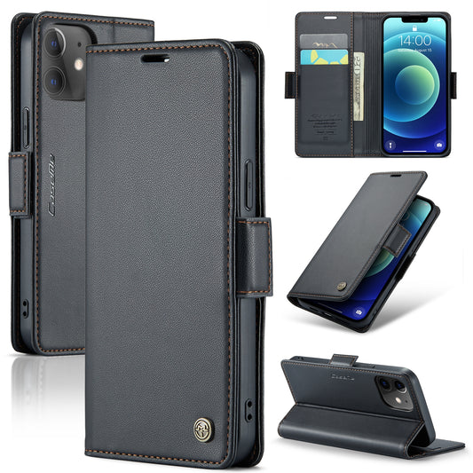 iPhone 12 mini Leather Wallet Case - RFID Blocking, Stand Function, Card Slots