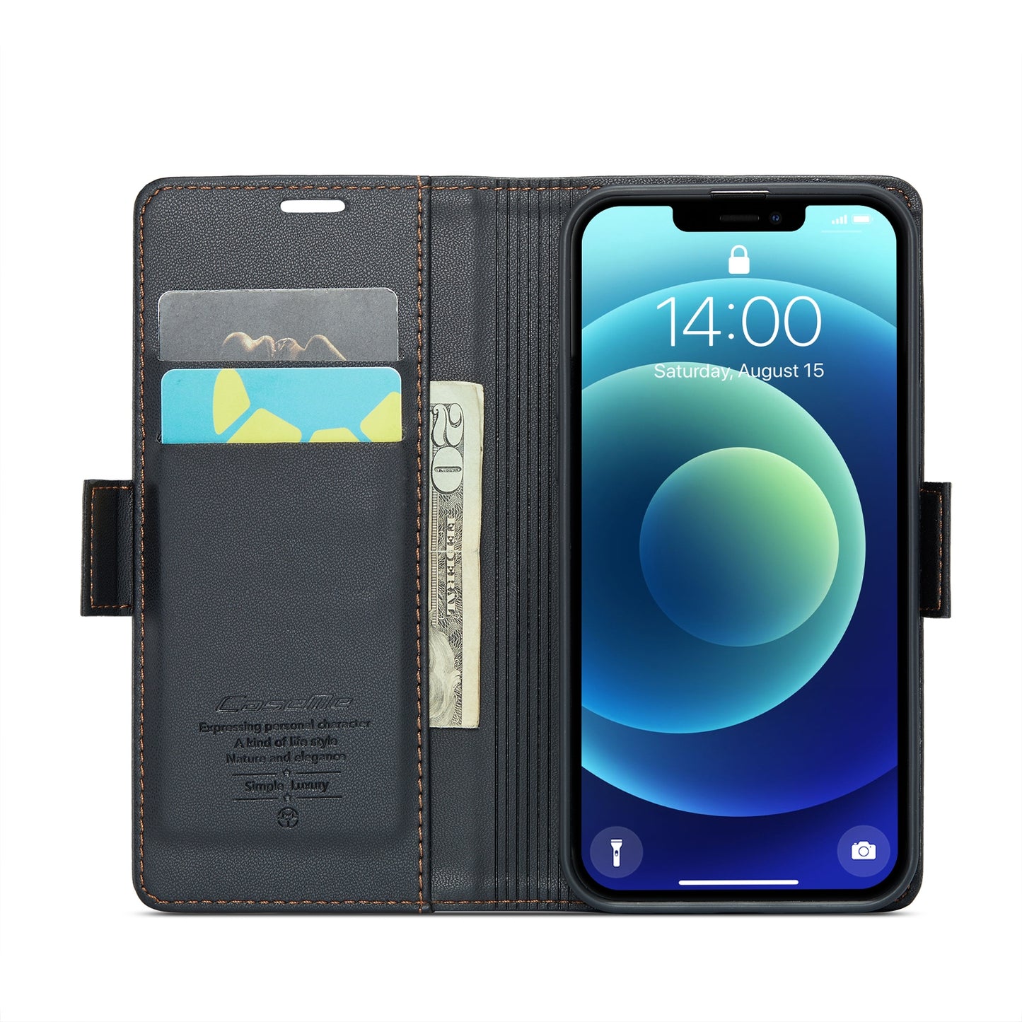 iPhone 12 mini Leather Wallet Case - RFID Blocking, Stand Function, Card Slots