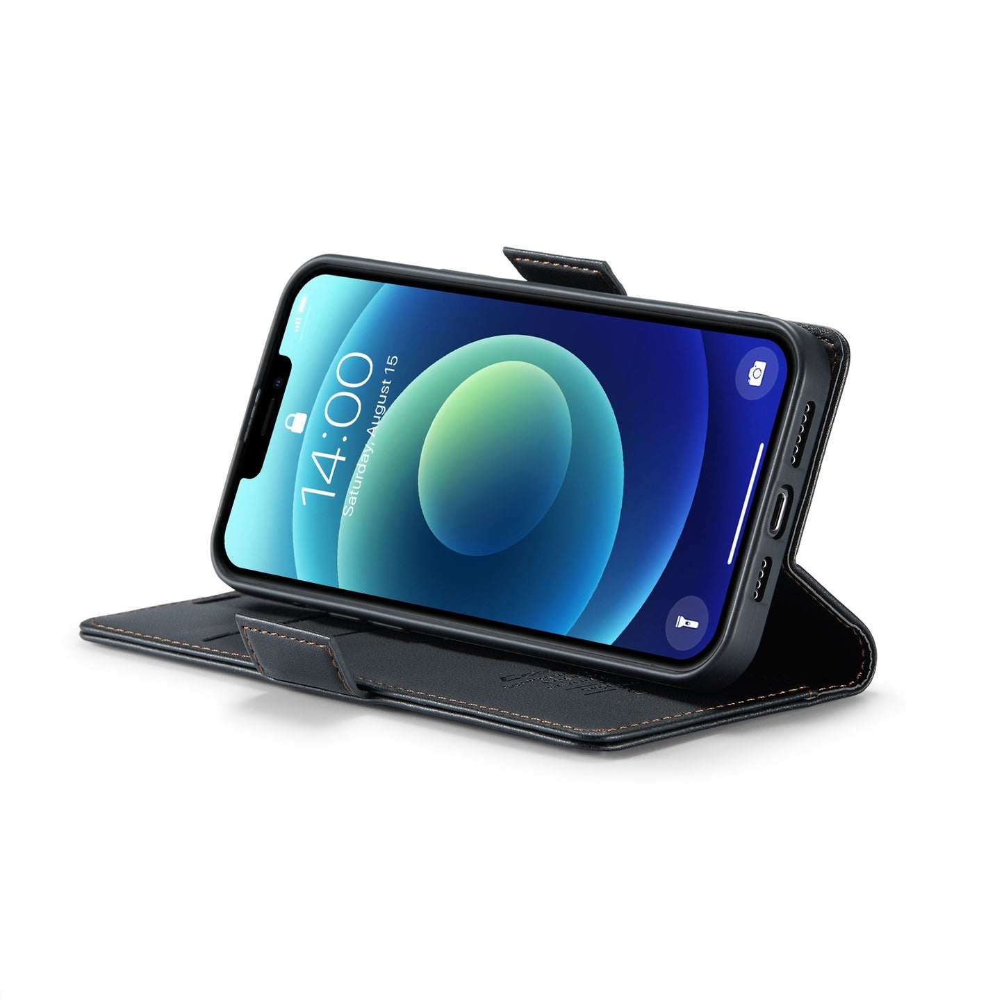 iPhone 12 mini Leather Wallet Case - RFID Blocking, Stand Function, Card Slots