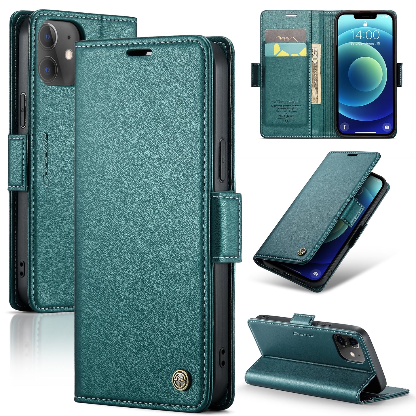iPhone 12 mini Leather Wallet Case - RFID Blocking, Stand Function, Card Slots