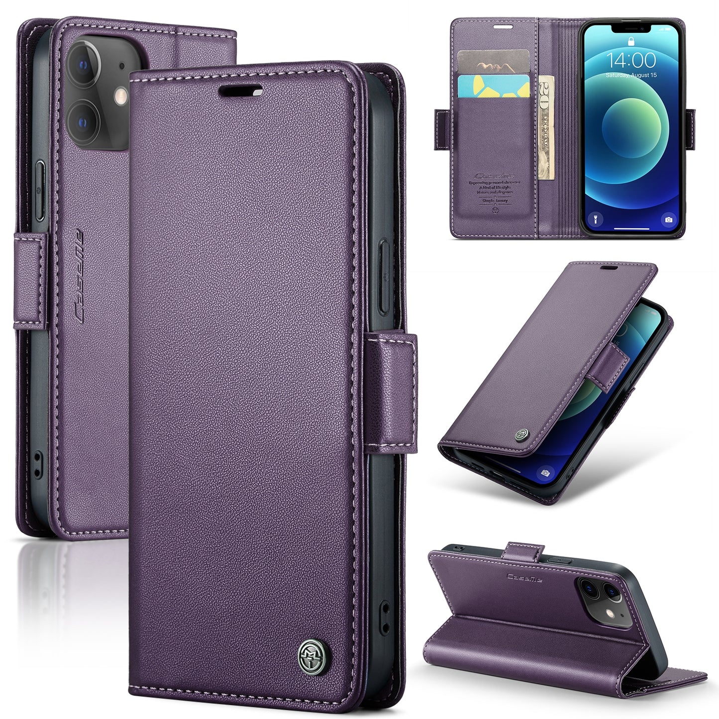iPhone 12 mini Leather Wallet Case - RFID Blocking, Stand Function, Card Slots