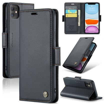iPhone 11 Leather Wallet Case - RFID Blocking, Stand Function, Card Slots