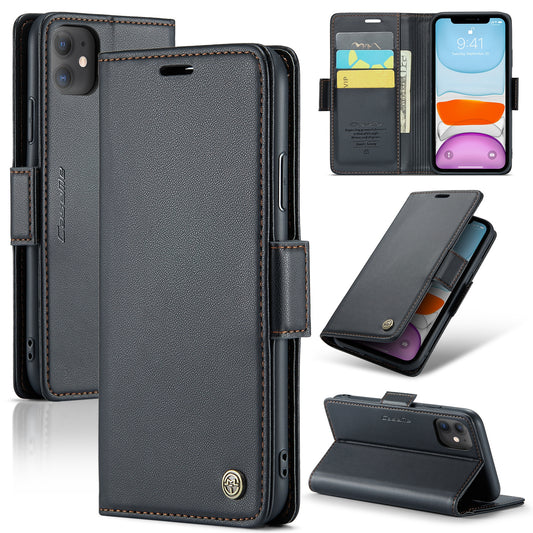 iPhone 11 Leather Wallet Case - RFID Blocking, Stand Function, Card Slots