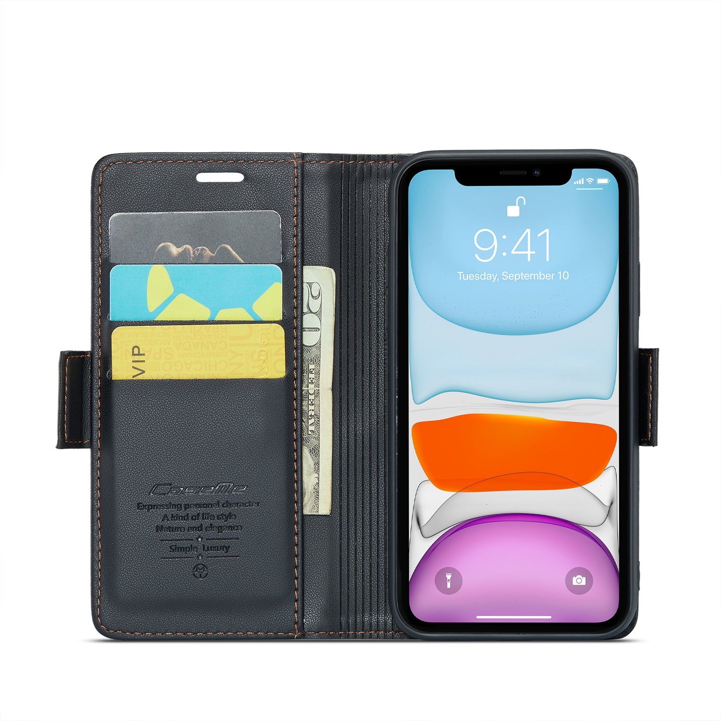 iPhone 11 Leather Wallet Case - RFID Blocking, Stand Function, Card Slots