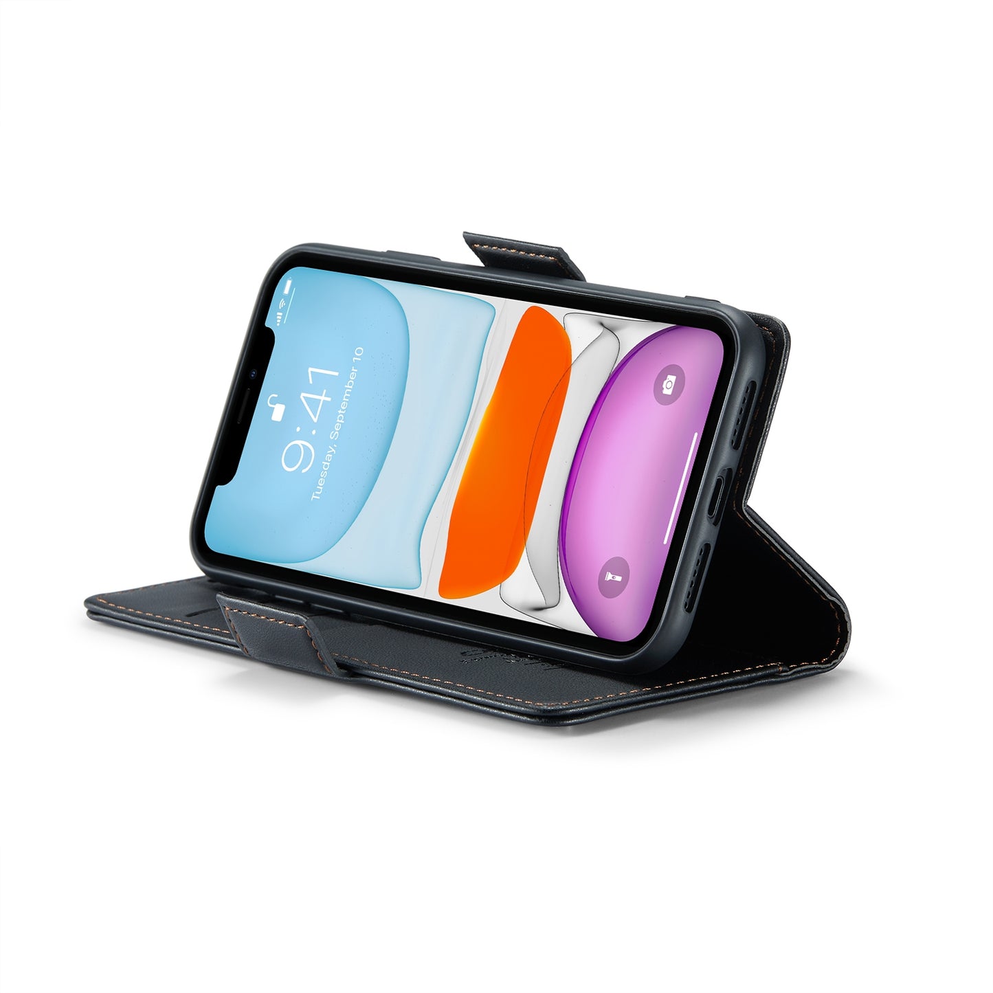 iPhone 11 Leather Wallet Case - RFID Blocking, Stand Function, Card Slots