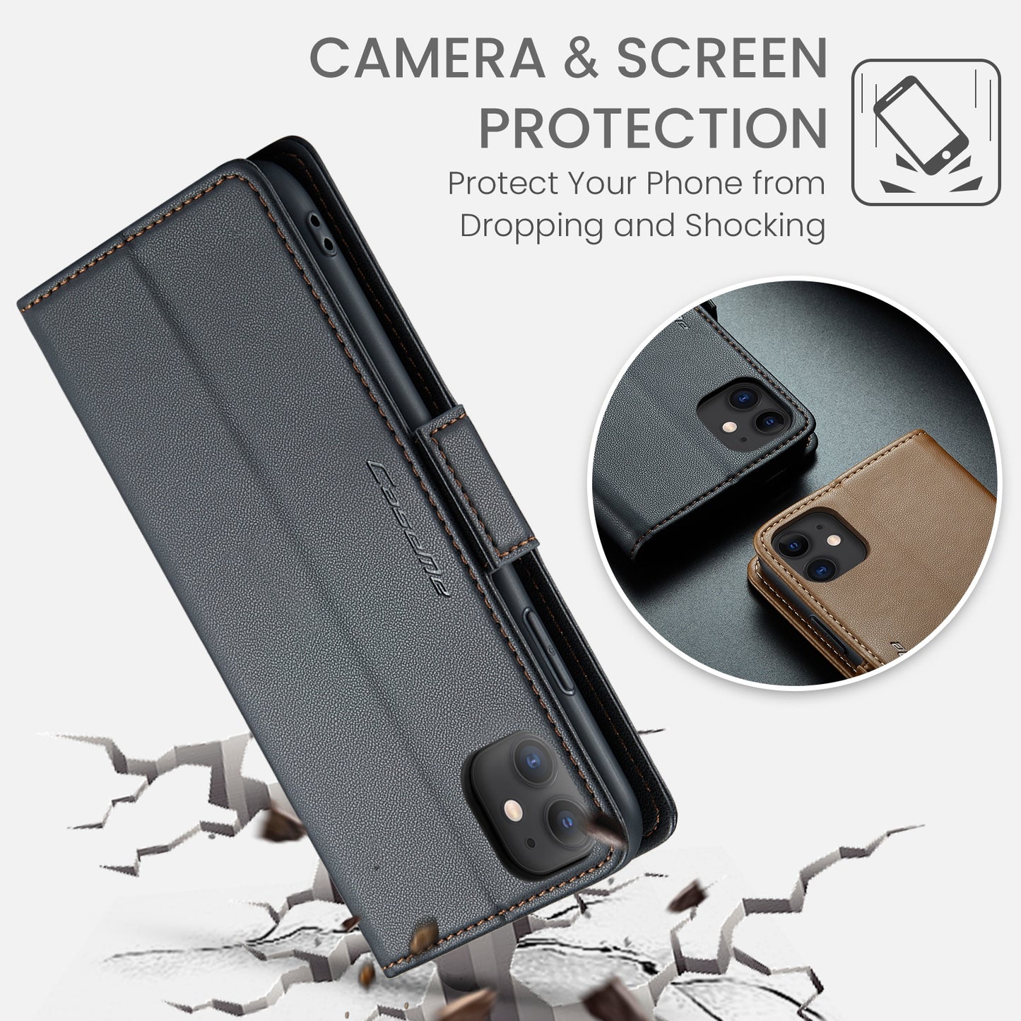 iPhone 11 Leather Wallet Case - RFID Blocking, Stand Function, Card Slots