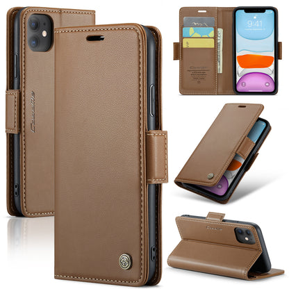 iPhone 11 Leather Wallet Case - RFID Blocking, Stand Function, Card Slots