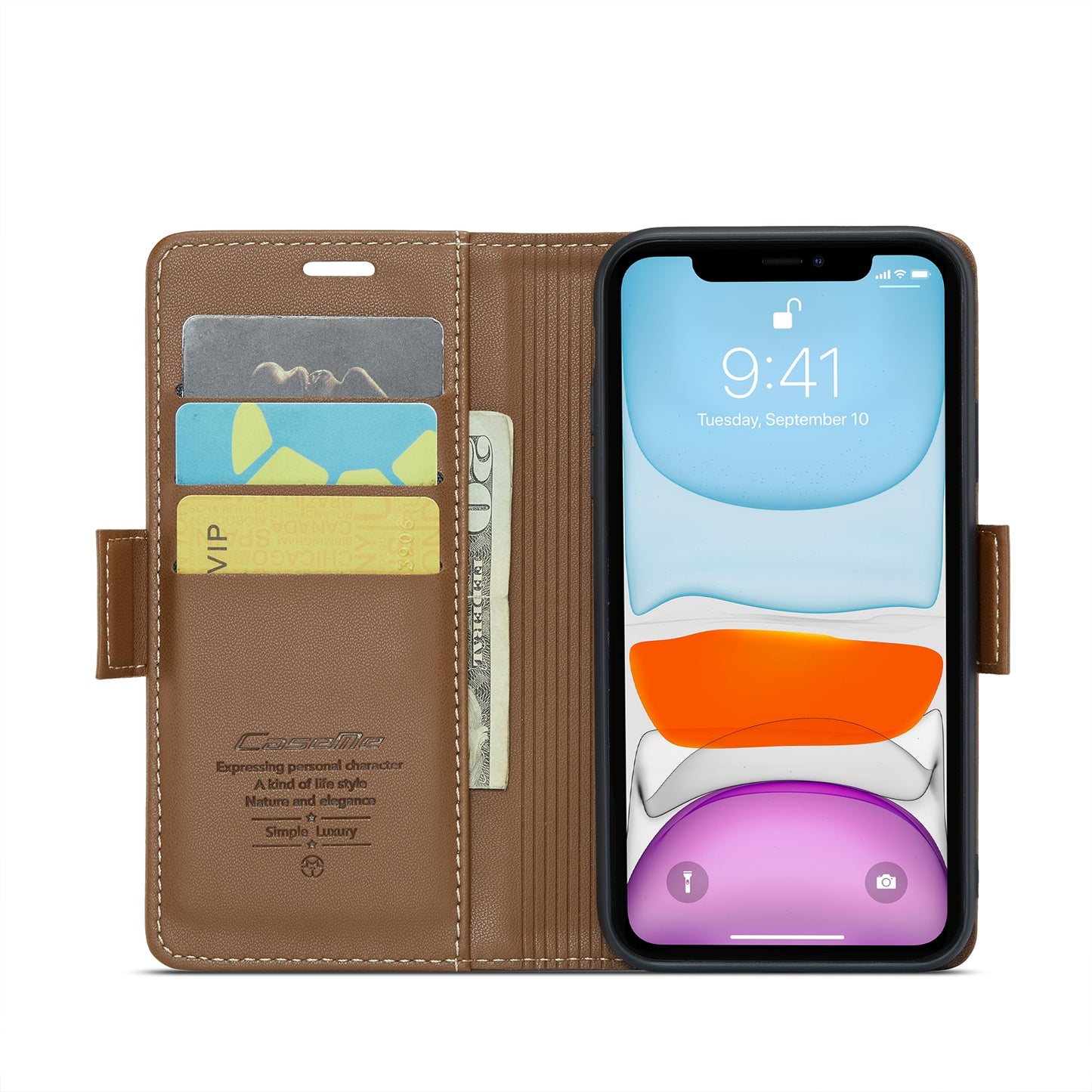 iPhone 11 Leather Wallet Case - RFID Blocking, Stand Function, Card Slots