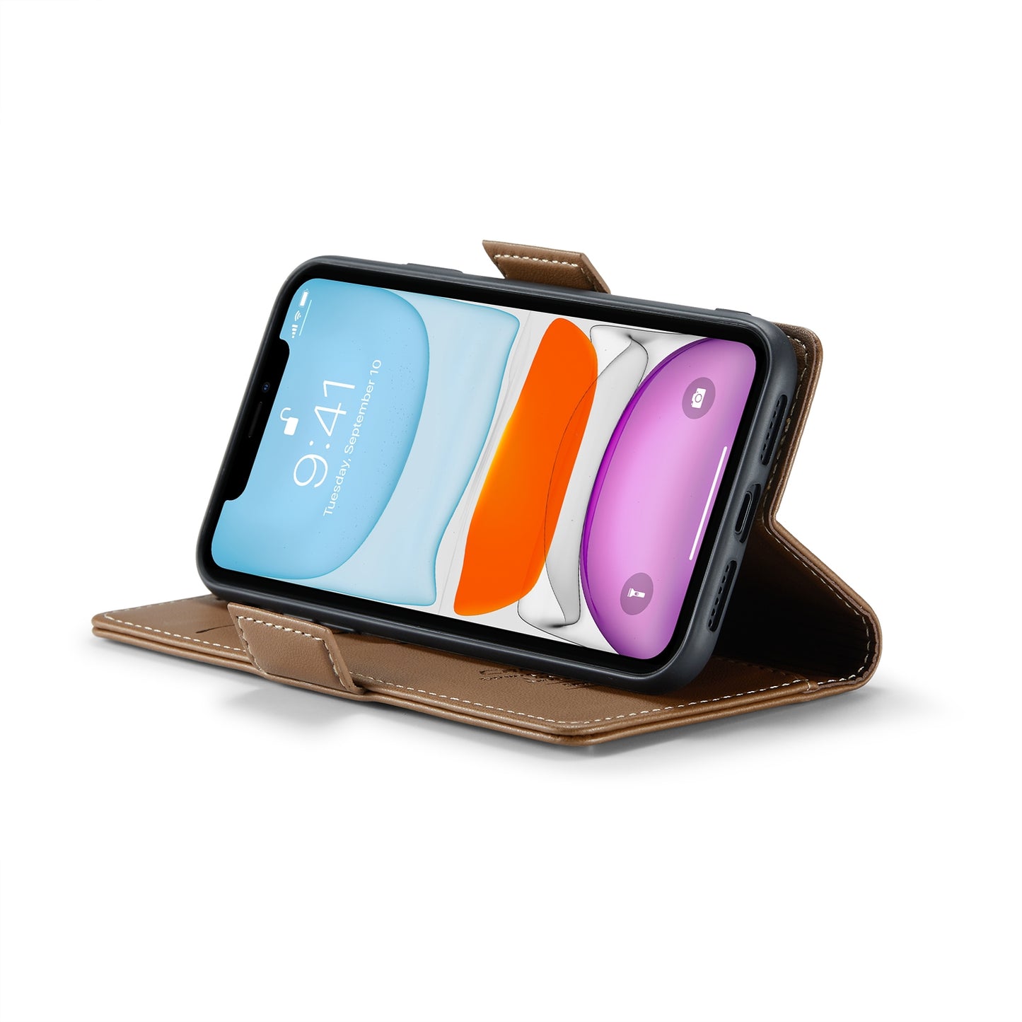 iPhone 11 Leather Wallet Case - RFID Blocking, Stand Function, Card Slots