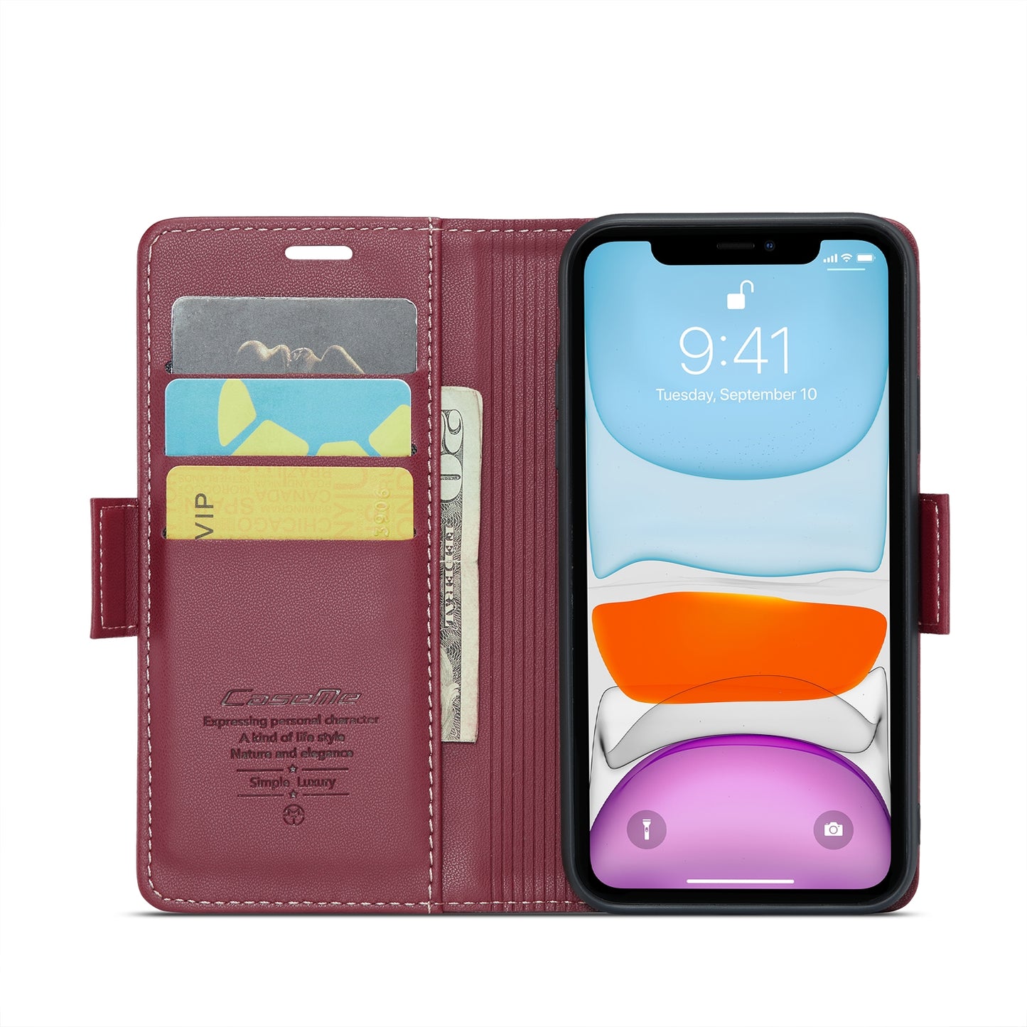iPhone 11 Leather Wallet Case - RFID Blocking, Stand Function, Card Slots
