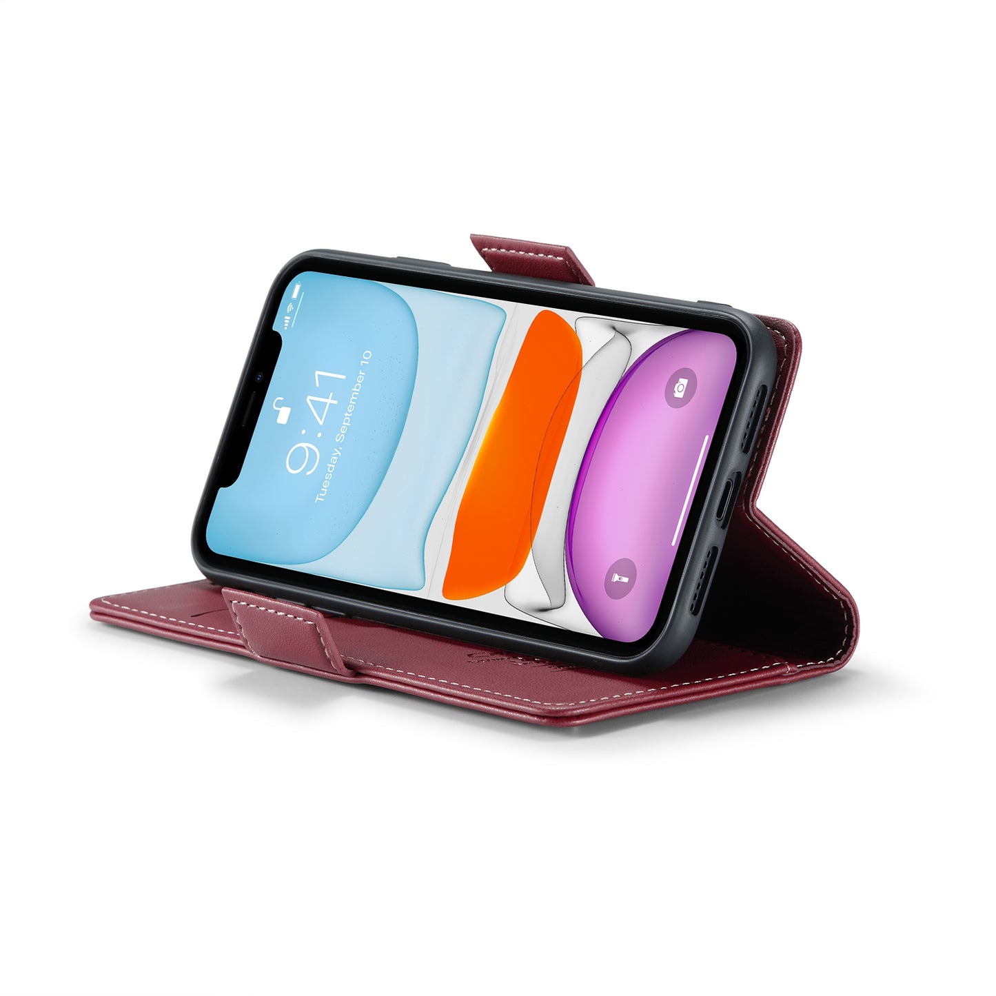 iPhone 11 Leather Wallet Case - RFID Blocking, Stand Function, Card Slots