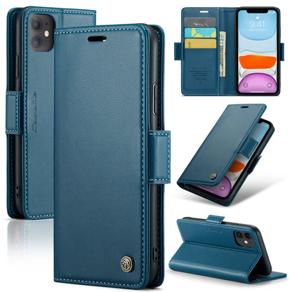 iPhone 11 Leather Wallet Case - RFID Blocking, Stand Function, Card Slots
