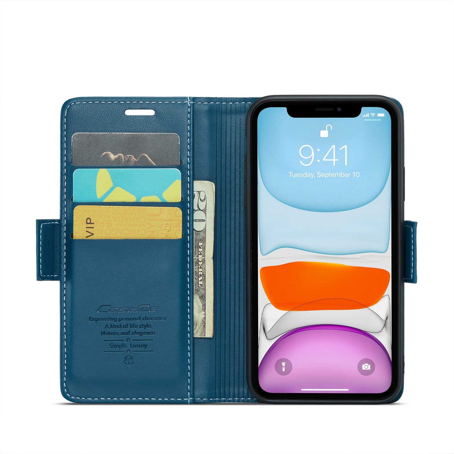 iPhone 11 Leather Wallet Case - RFID Blocking, Stand Function, Card Slots