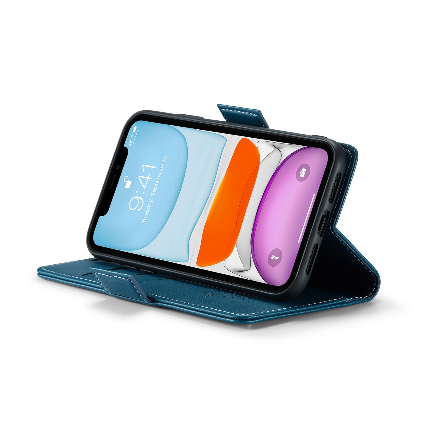 iPhone 11 Leather Wallet Case - RFID Blocking, Stand Function, Card Slots