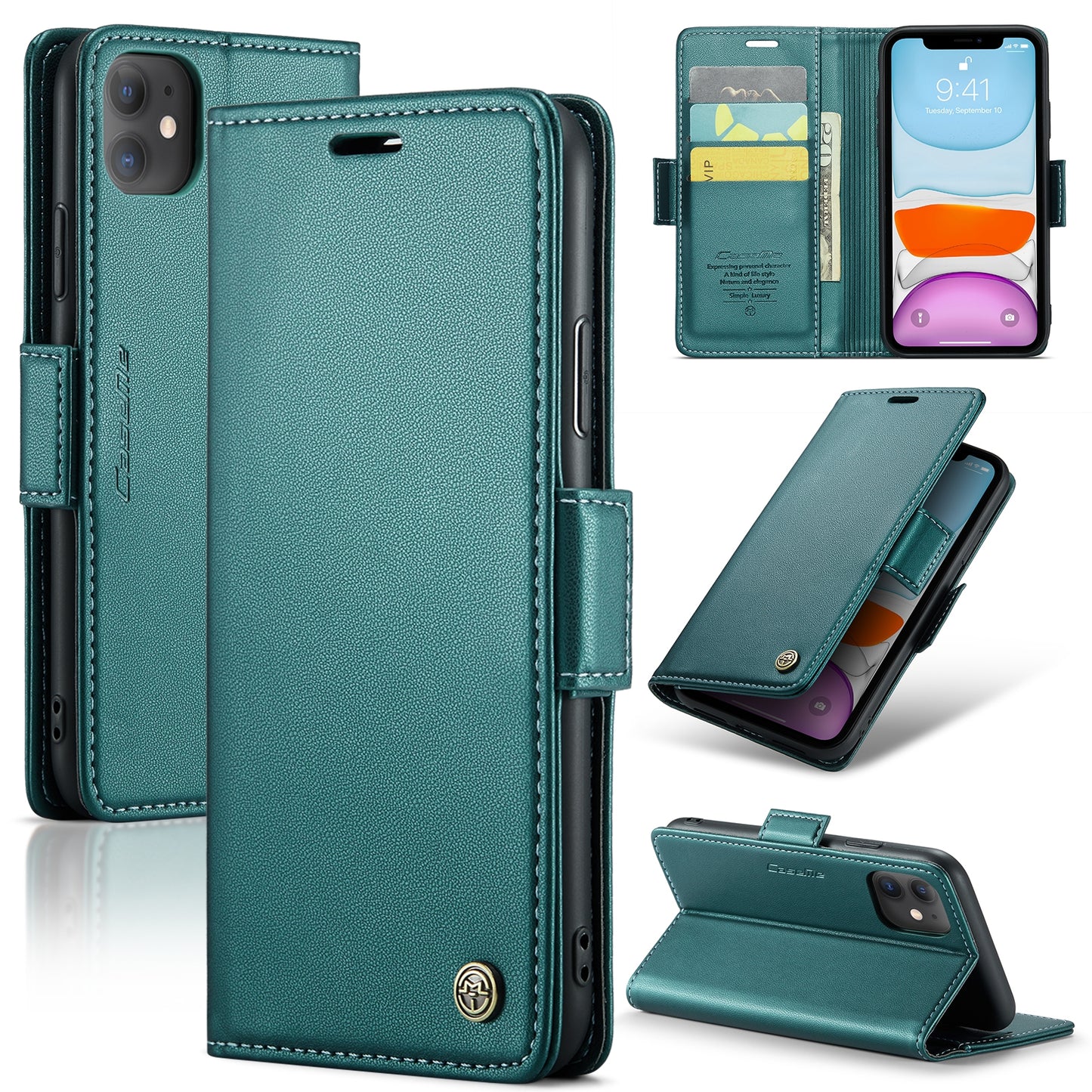 iPhone 11 Leather Wallet Case - RFID Blocking, Stand Function, Card Slots