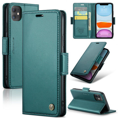 iPhone 11 Leather Wallet Case - RFID Blocking, Stand Function, Card Slots