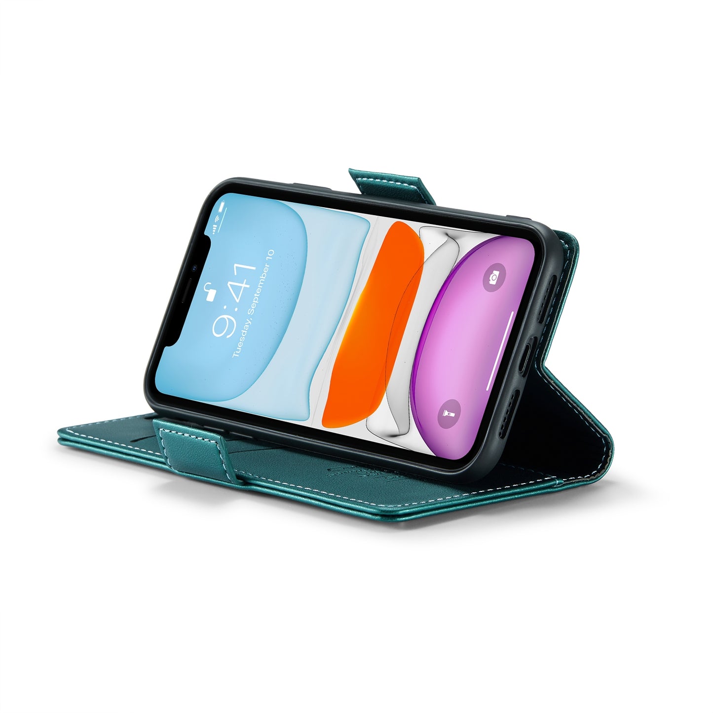 iPhone 11 Leather Wallet Case - RFID Blocking, Stand Function, Card Slots