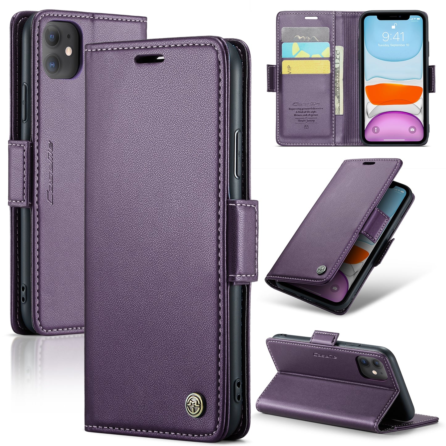 iPhone 11 Leather Wallet Case - RFID Blocking, Stand Function, Card Slots