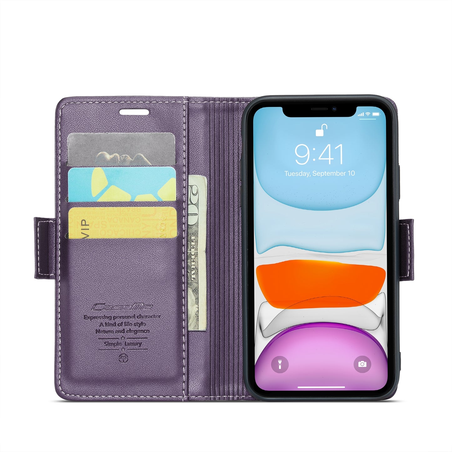 iPhone 11 Leather Wallet Case - RFID Blocking, Stand Function, Card Slots