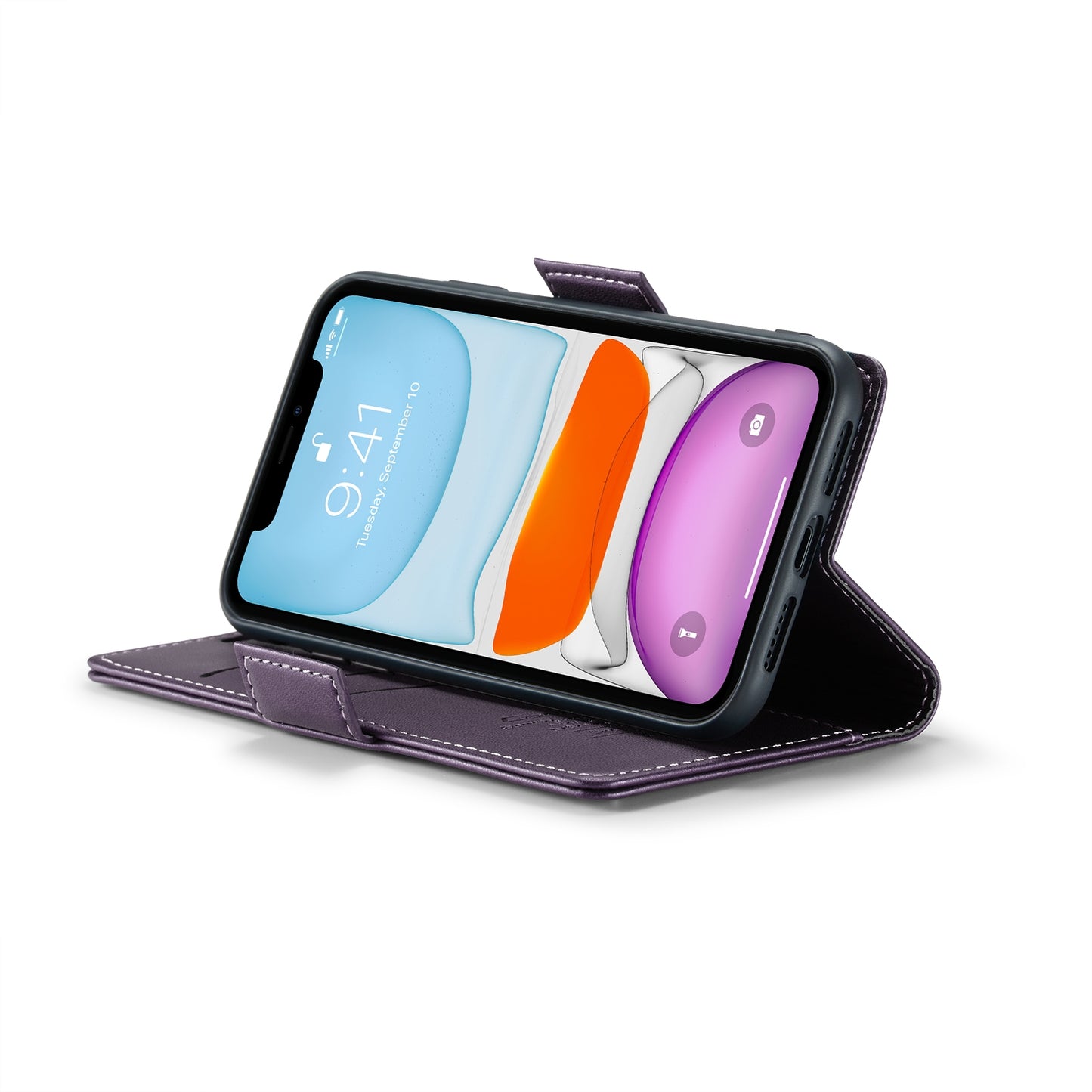 iPhone 11 Leather Wallet Case - RFID Blocking, Stand Function, Card Slots