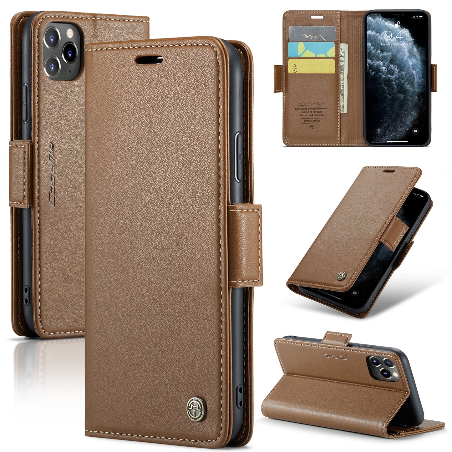 iPhone 11 Pro Max Leather Wallet Case - RFID Blocking, Stand Function, Card Slots
