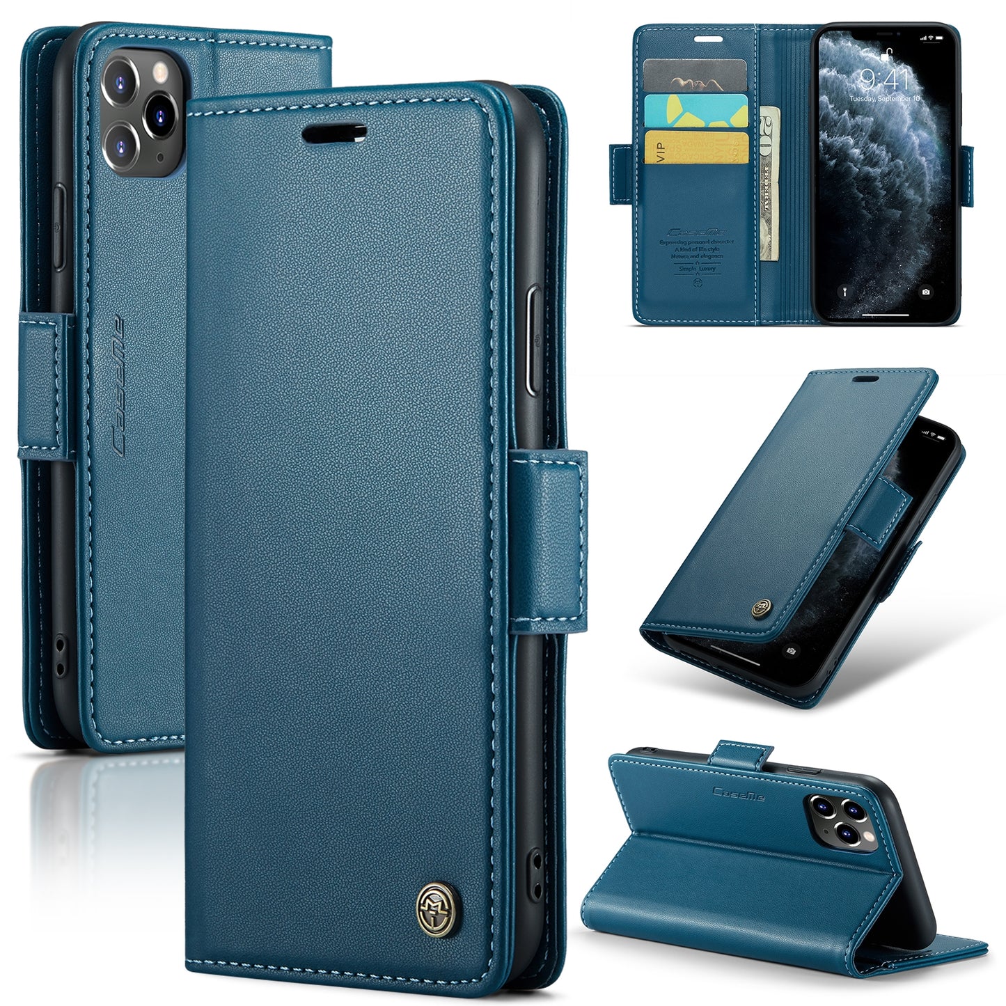 iPhone 11 Pro Max Leather Wallet Case - RFID Blocking, Stand Function, Card Slots