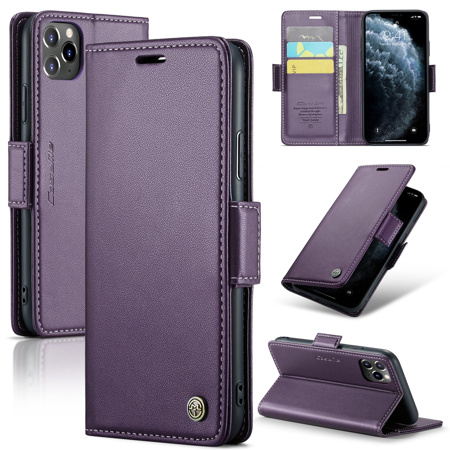 iPhone 11 Pro Max Leather Wallet Case - RFID Blocking, Stand Function, Card Slots