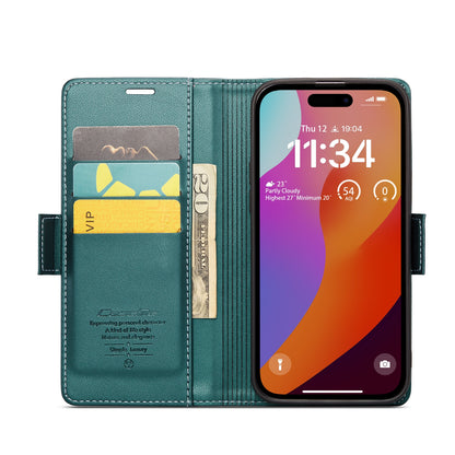 iPhone 15 Pro Max Leather Wallet Case - RFID Blocking, Stand Function, Card Slots