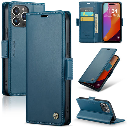 iPhone 15 Pro Leather Wallet Case - RFID Blocking, Stand Function, Card Slots