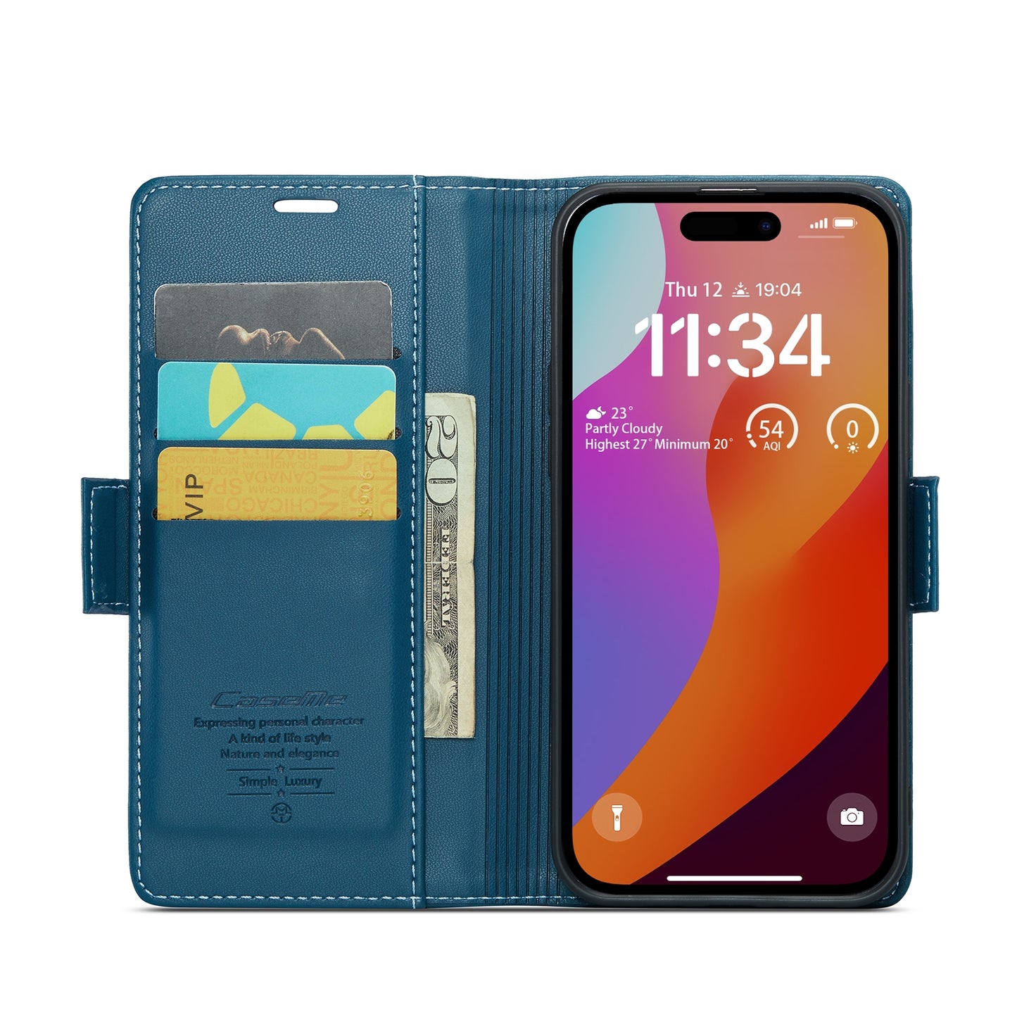 iPhone 15 Pro Leather Wallet Case - RFID Blocking, Stand Function, Card Slots