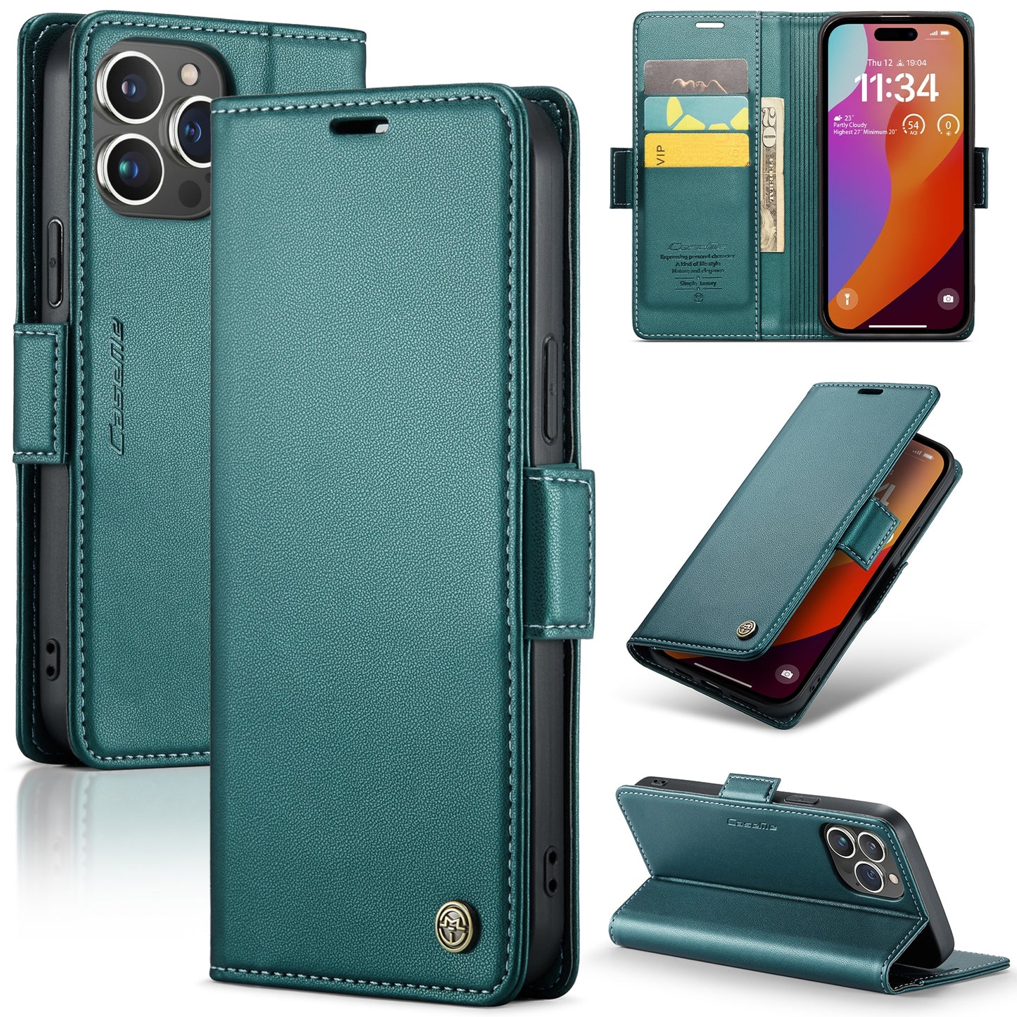 iPhone 15 Pro Leather Wallet Case - RFID Blocking, Stand Function, Card Slots