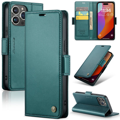 iPhone 15 Pro Leather Wallet Case - RFID Blocking, Stand Function, Card Slots