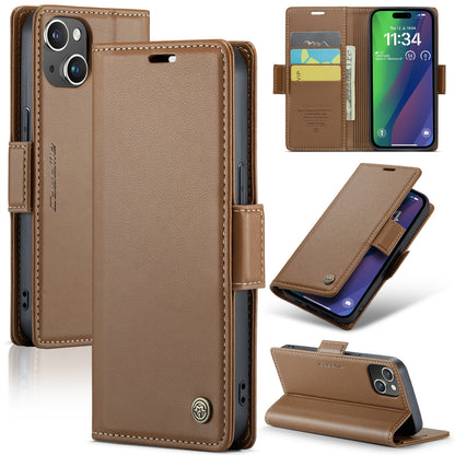 iPhone 15 Plus Leather Wallet Case - RFID Blocking, Stand Function, Card Slots
