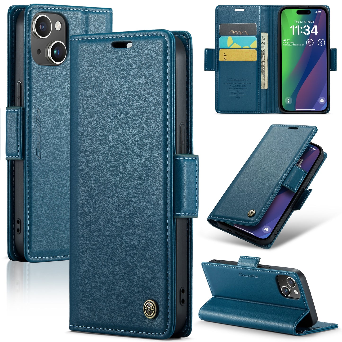 iPhone 15 Plus Leather Wallet Case - RFID Blocking, Stand Function, Card Slots