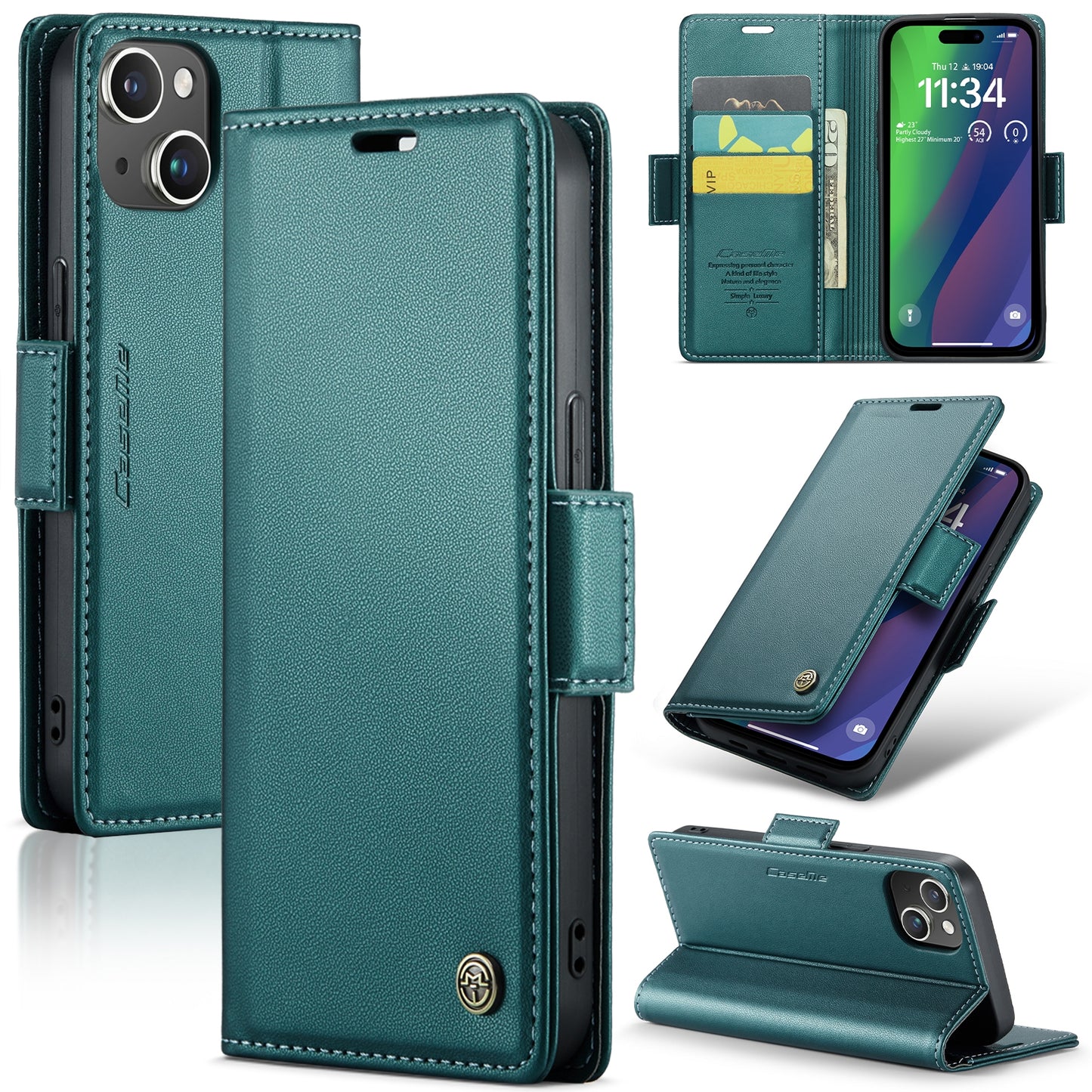 iPhone 15 Plus Leather Wallet Case - RFID Blocking, Stand Function, Card Slots