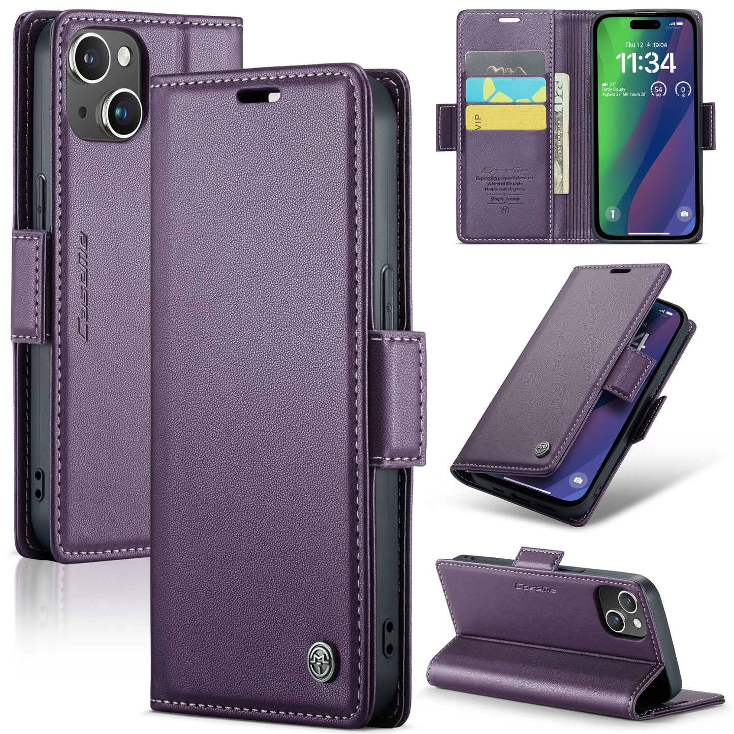 iPhone 15 Plus Leather Wallet Case - RFID Blocking, Stand Function, Card Slots