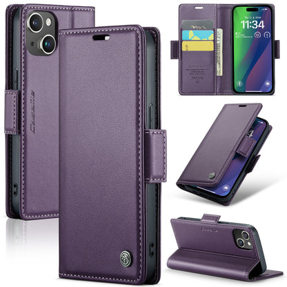 iPhone 15 Plus Leather Wallet Case - RFID Blocking, Stand Function, Card Slots