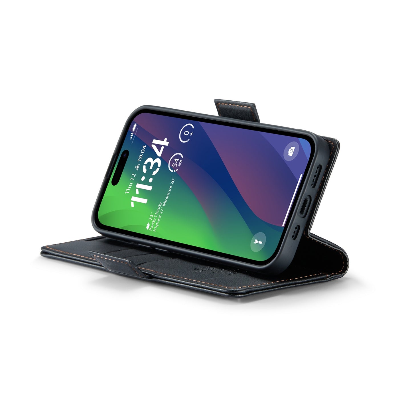 iPhone 15 Leather Wallet Case - RFID Blocking, Stand Function, Card Slots