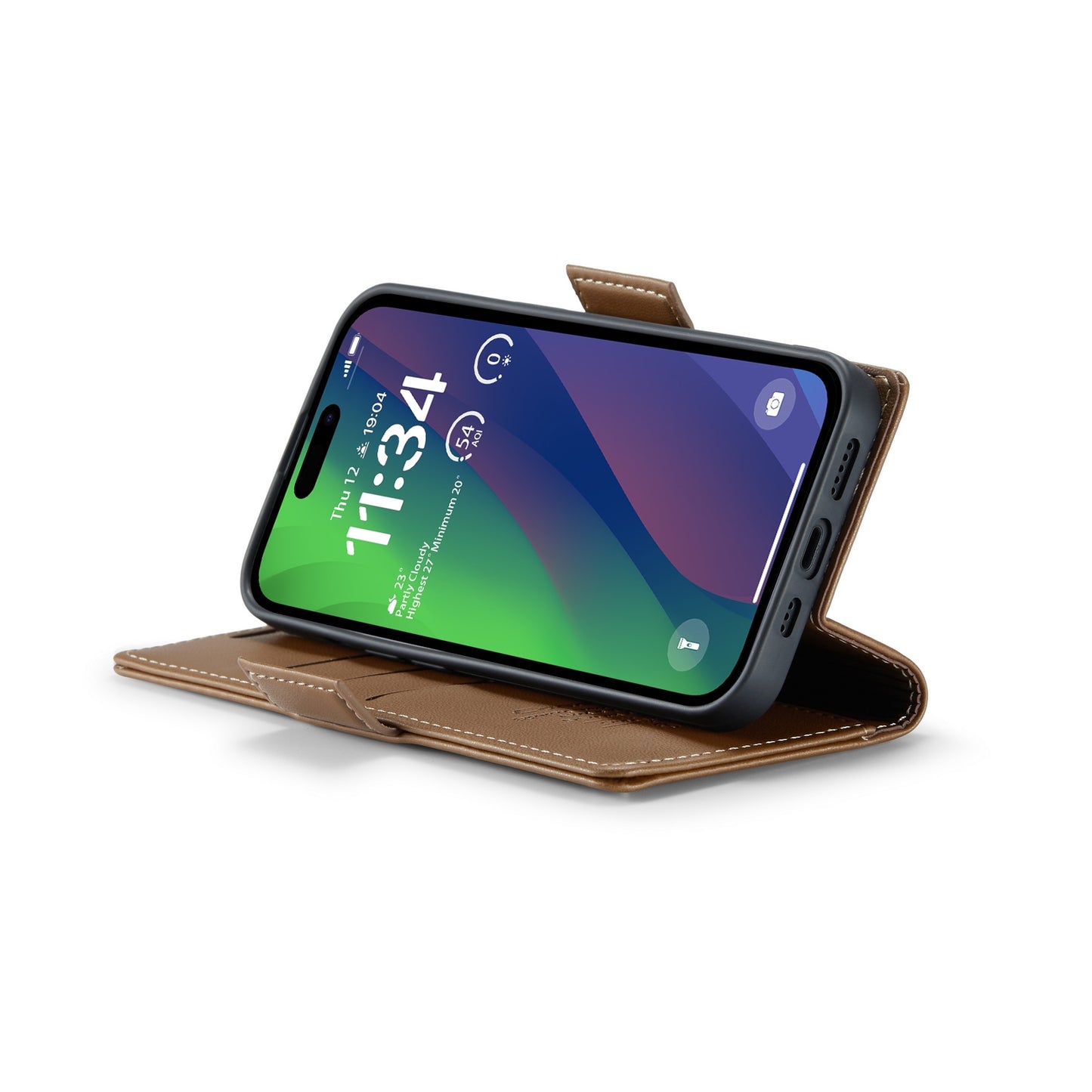 iPhone 15 Leather Wallet Case - RFID Blocking, Stand Function, Card Slots