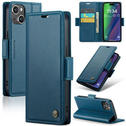 iPhone 15 Leather Wallet Case - RFID Blocking, Stand Function, Card Slots