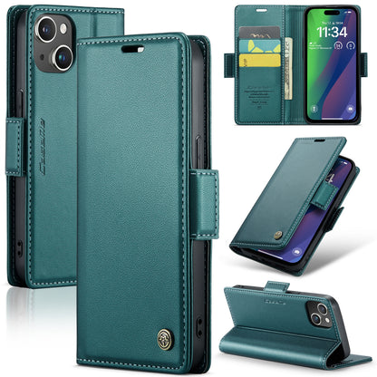 iPhone 15 Leather Wallet Case - RFID Blocking, Stand Function, Card Slots