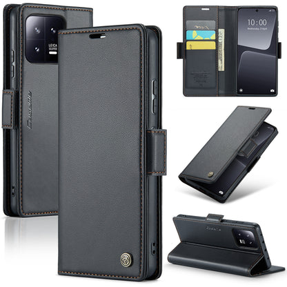 Xiaomi 13 Leather Wallet Case - RFID Blocking, Stand Function, Card Slots