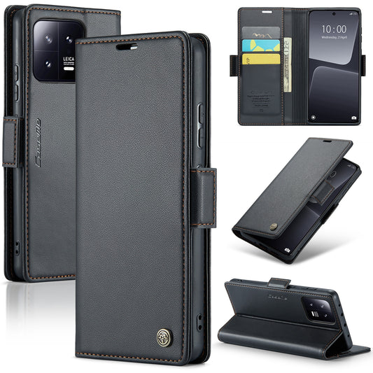 Xiaomi 13 Leather Wallet Case - RFID Blocking, Stand Function, Card Slots
