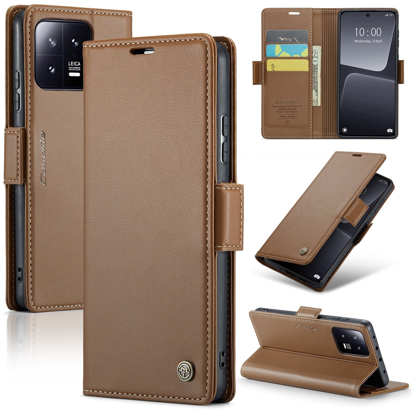 Xiaomi 13 Leather Wallet Case - RFID Blocking, Stand Function, Card Slots