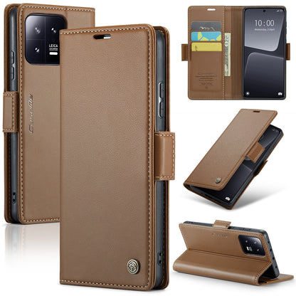 Xiaomi 13 Leather Wallet Case - RFID Blocking, Stand Function, Card Slots