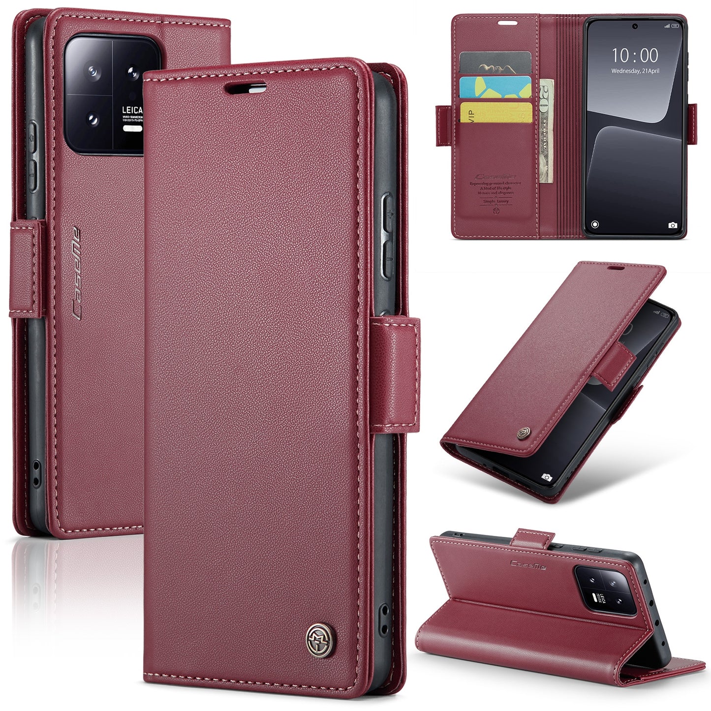 Xiaomi 13 Leather Wallet Case - RFID Blocking, Stand Function, Card Slots